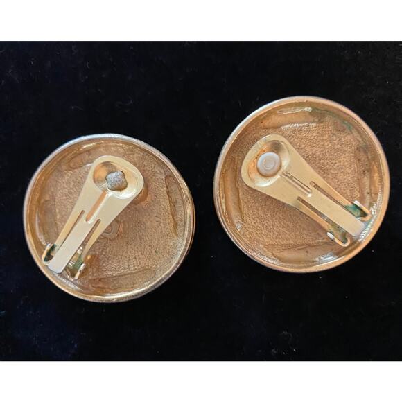 Georgiou Large Vintage Gold Tone & Purple Designer Statement Clip Earrings 1.25" - Picture 4 of 5